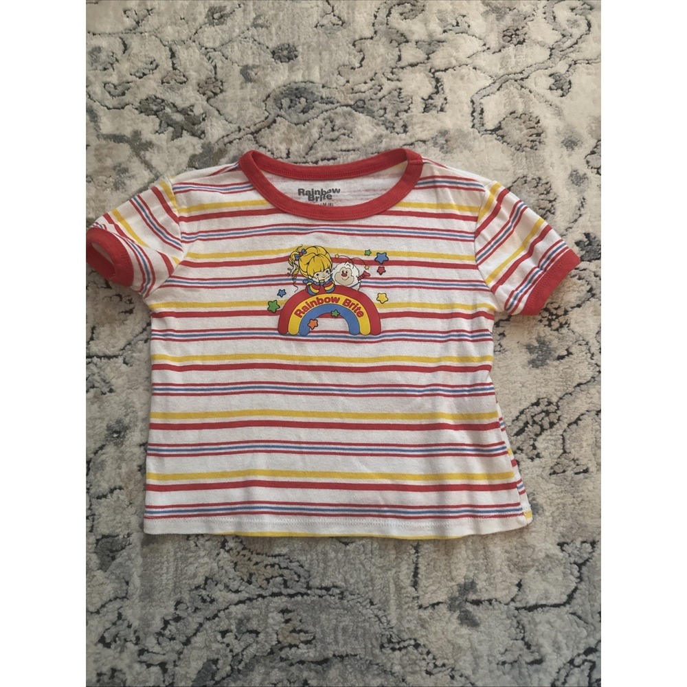 Girls Rainbow Brite T-Shirt Size 8 Striped Retro Cartoon Graphic Tee